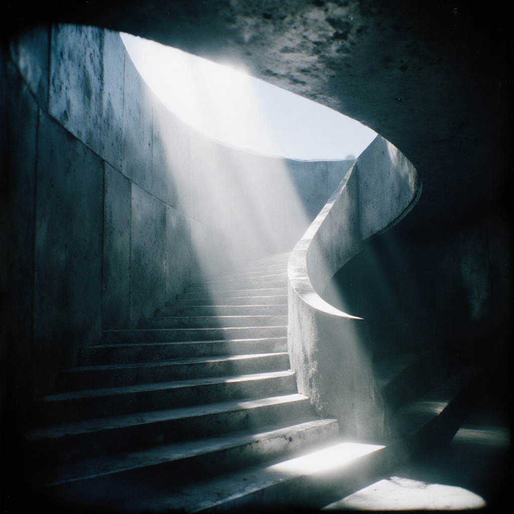 AI-generated Dream Archive artwork: infinite staircases between the seconds