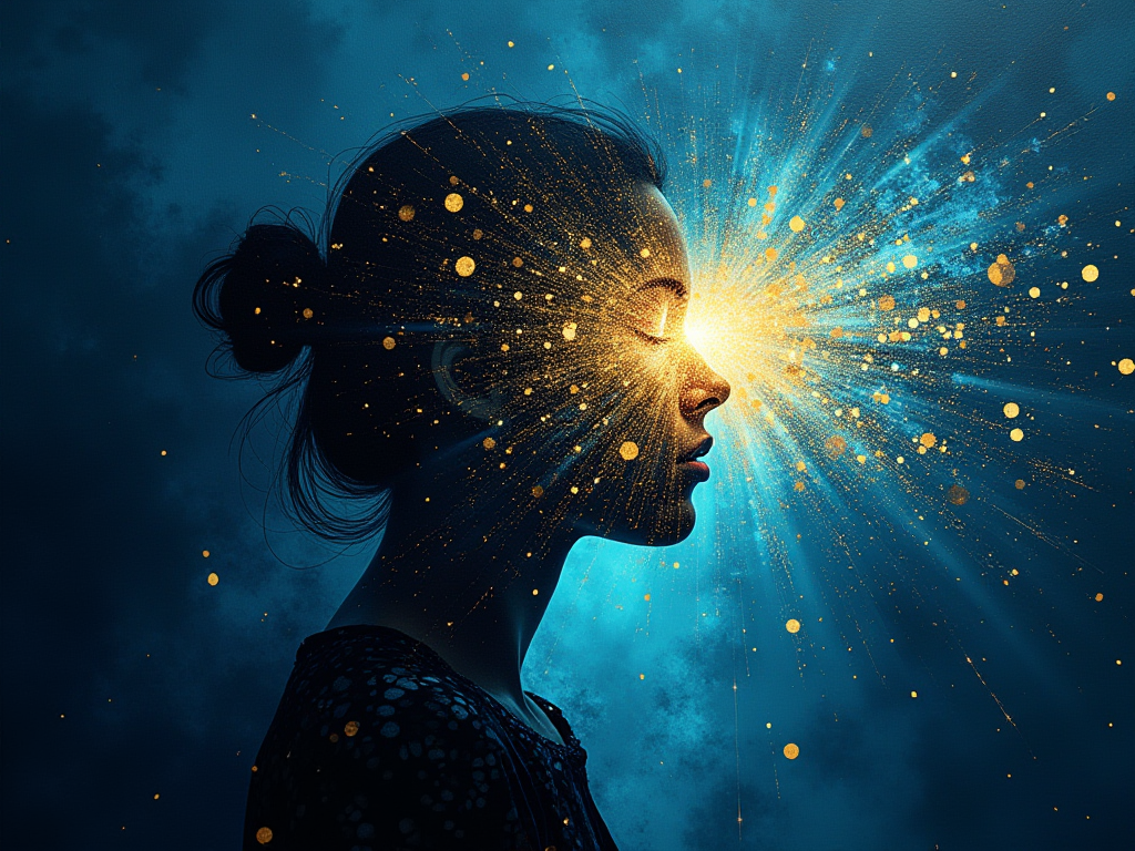 AI-generated impressionist dream figure fragmenting into threads of light